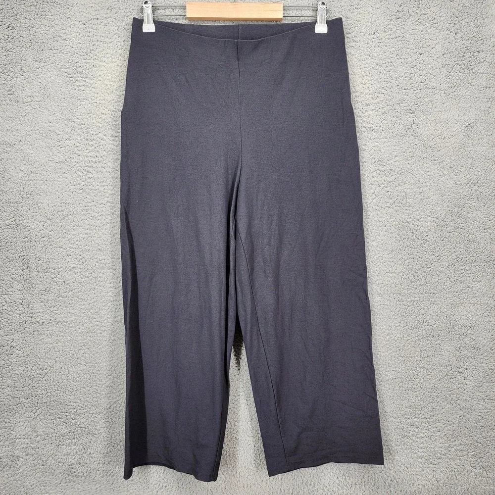 Eileen Fisher Gray Viscose Stretch Jersey Cropped Wide Leg Pants Womens Medium